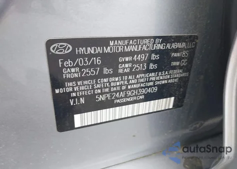 2016 Hyundai Sonata from USA, damaged, VIN 5NPE24AF9GH390409